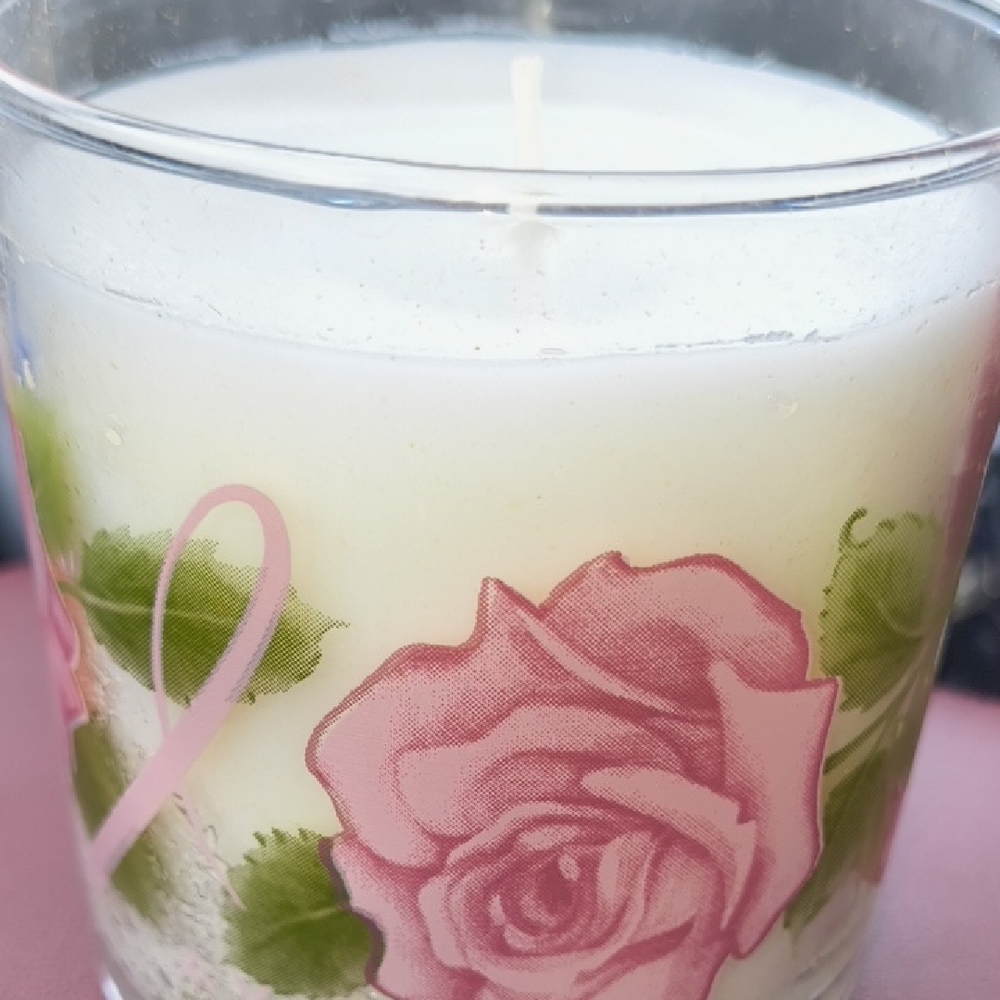 Avon Pink Rose Candle in Glass Holder